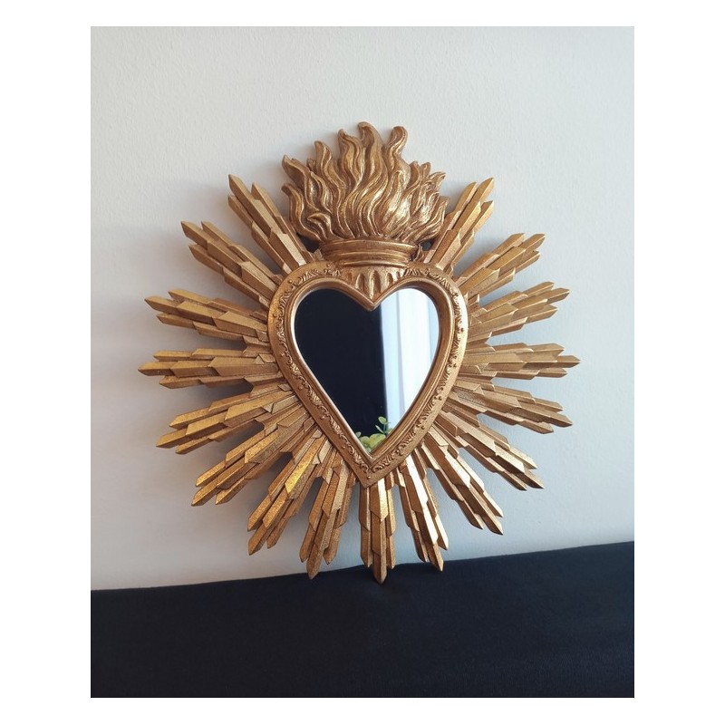 Miroir ex voto coeur doré