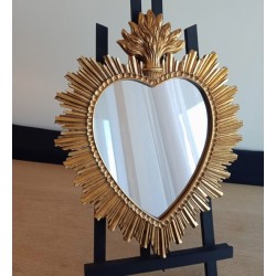 Miroir ex voto coeur soleil doré  taille L