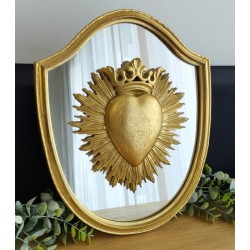 Cadre miroir ex voto coeur couronne gravé or