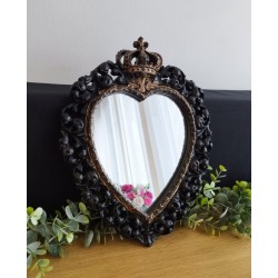 Miroir ex voto coeur couronne noir patine or