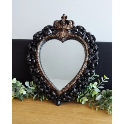 Miroir ex voto coeur couronne noir patine or