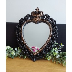 Miroir ex voto coeur couronne noir patine or