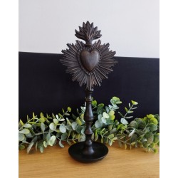 Décoration statuette coeur ex voto noir patine or