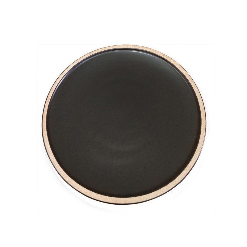 Service de 6 grandes assiettes plates en grès noir et beige ø27