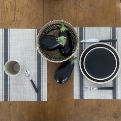 Service de 6 grandes assiettes plates en grès noir et beige ø27