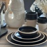 Service de 6 grandes assiettes plates en grès noir et beige ø27