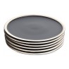 Service de 6 grandes assiettes plates en grès noir et beige ø27