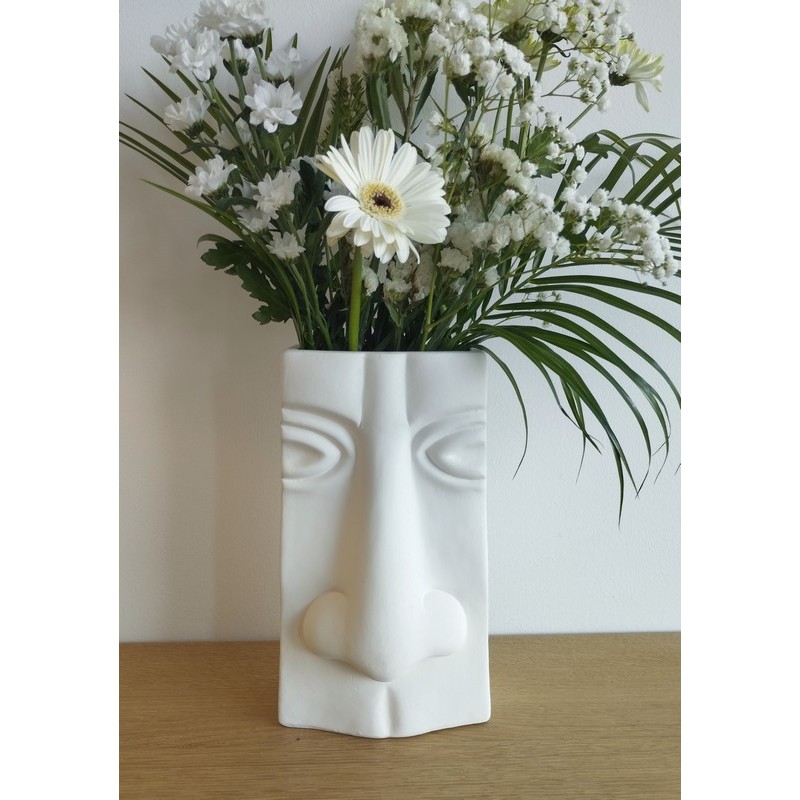 Vase visage céramique blanc / Pot pour fleur d'intérieur