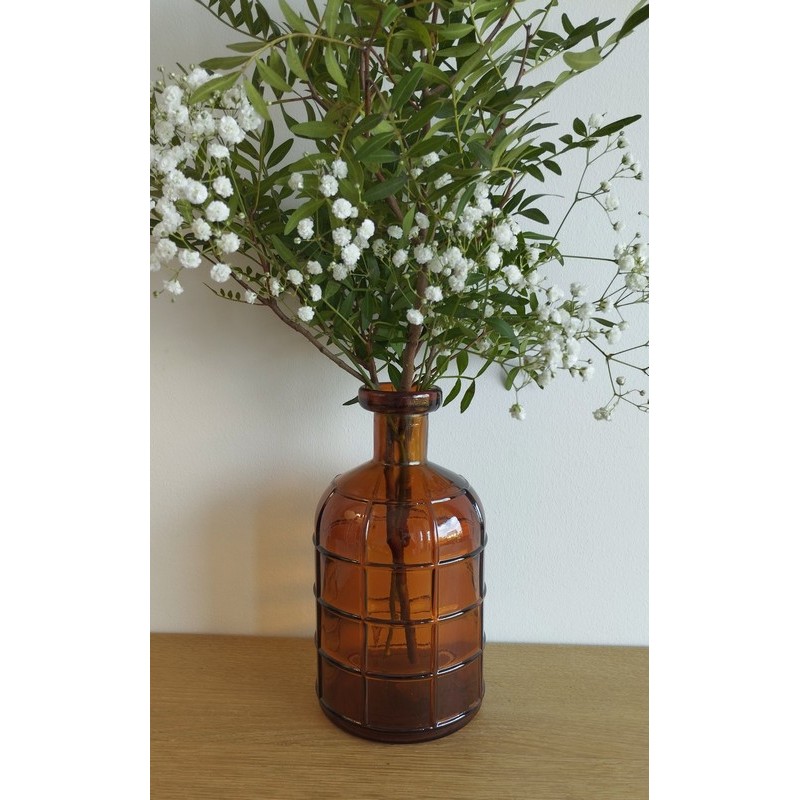 Vase en verre forme bouteille teinte ambre