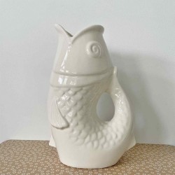 Vase pichet poisson blanc cassé en céramique - Grand modèle