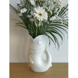 Vase pichet poisson blanc cassé en céramique - Grand modèle