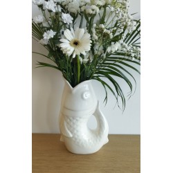 Vase pichet poisson blanc cassé en céramique - Grand modèle