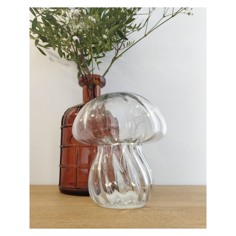 Lampe décorative champignon en verre transparente à piles