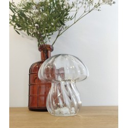 Lampe décorative champignon en verre transparente à piles