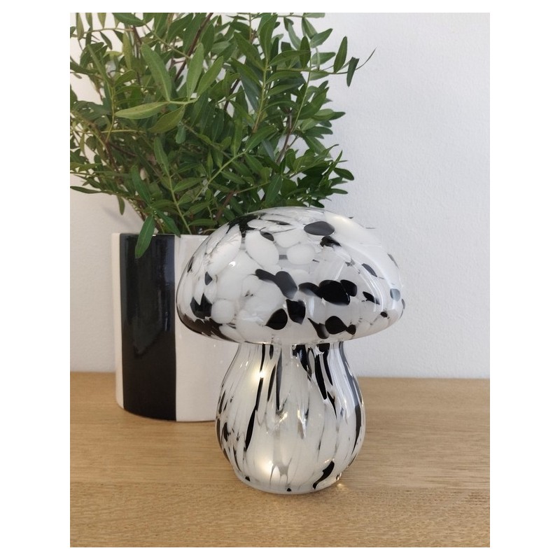 Lampe décorative champignon en verre tachetée noire à piles