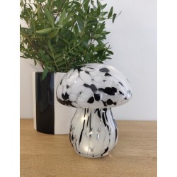 Lampe décorative champignon en verre tachetée noire à piles