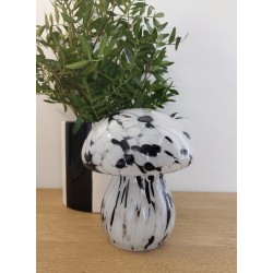 Lampe décorative champignon en verre tachetée noire à piles