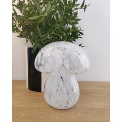 Lampe décorative champignon en verre tachetée blanche à piles