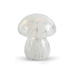 Lampe décorative champignon en verre tachetée blanche à piles