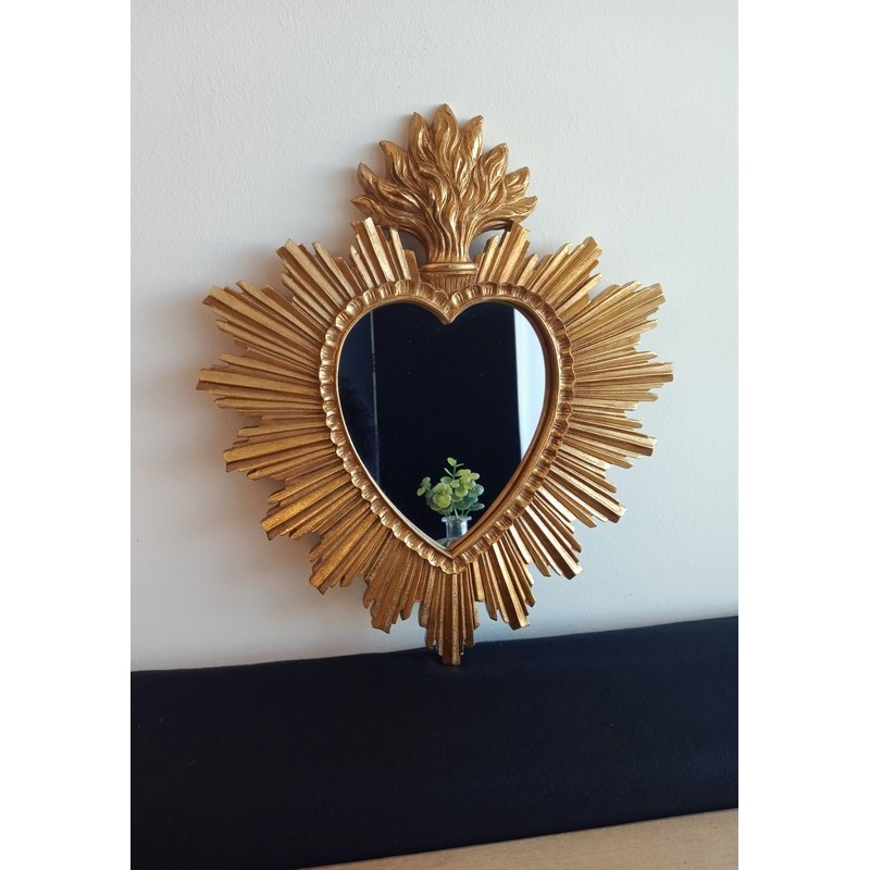 Miroir ex voto coeur soleil doré taille S