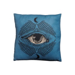 Coussin mauvais oeil, feuilles et lunes bleu 45x45