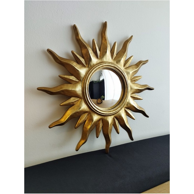 Miroir de sorcière soleil flamboyant doré ø30