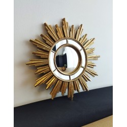 Miroir de sorcière soleil à facettes doré ø28