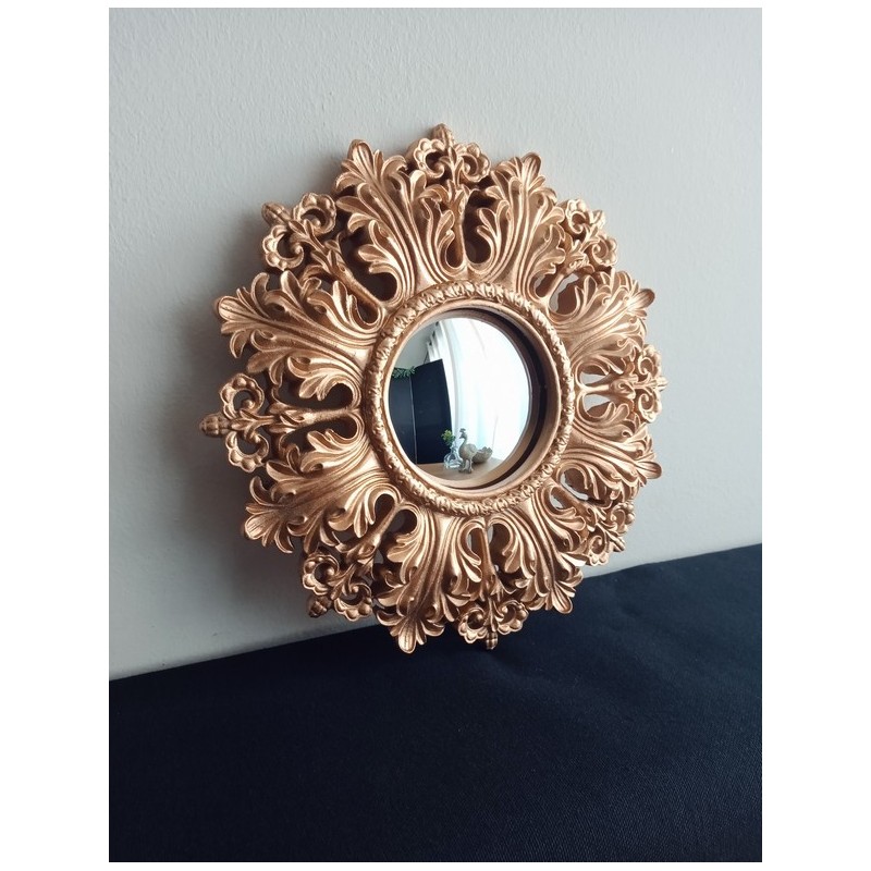 Miroir convexe fleur baroque cuivre