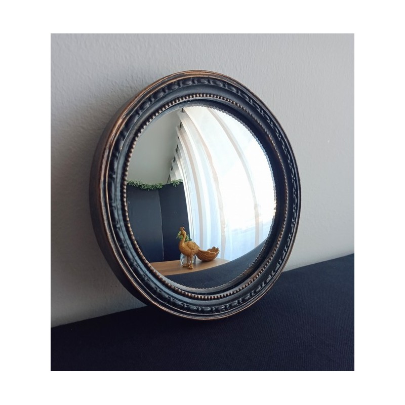 Miroir convexe style antique noir patine or