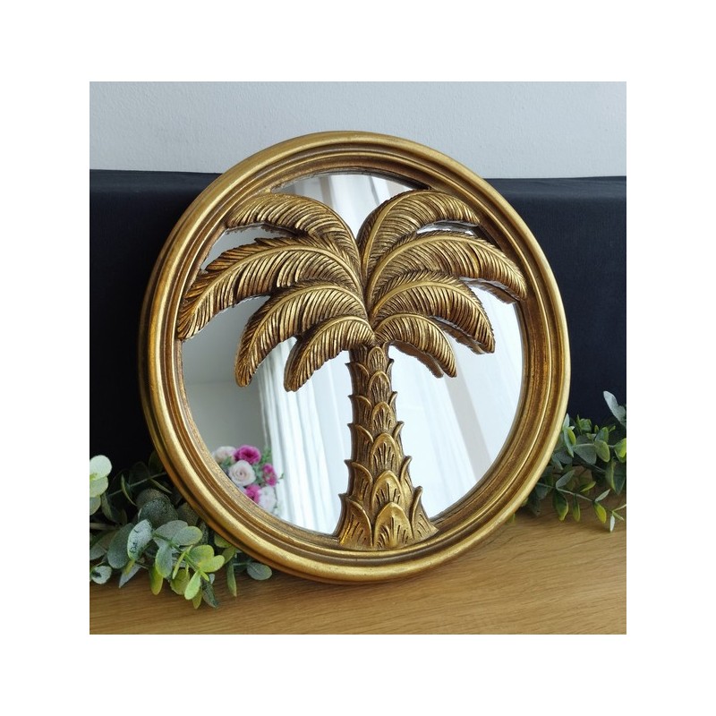 Décoration miroir palmier doré ø24,5