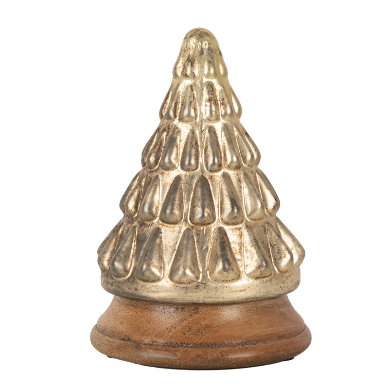 Décoration sapin de noël en verre teinte or pâle marbré et bois ø13x19 Taille S