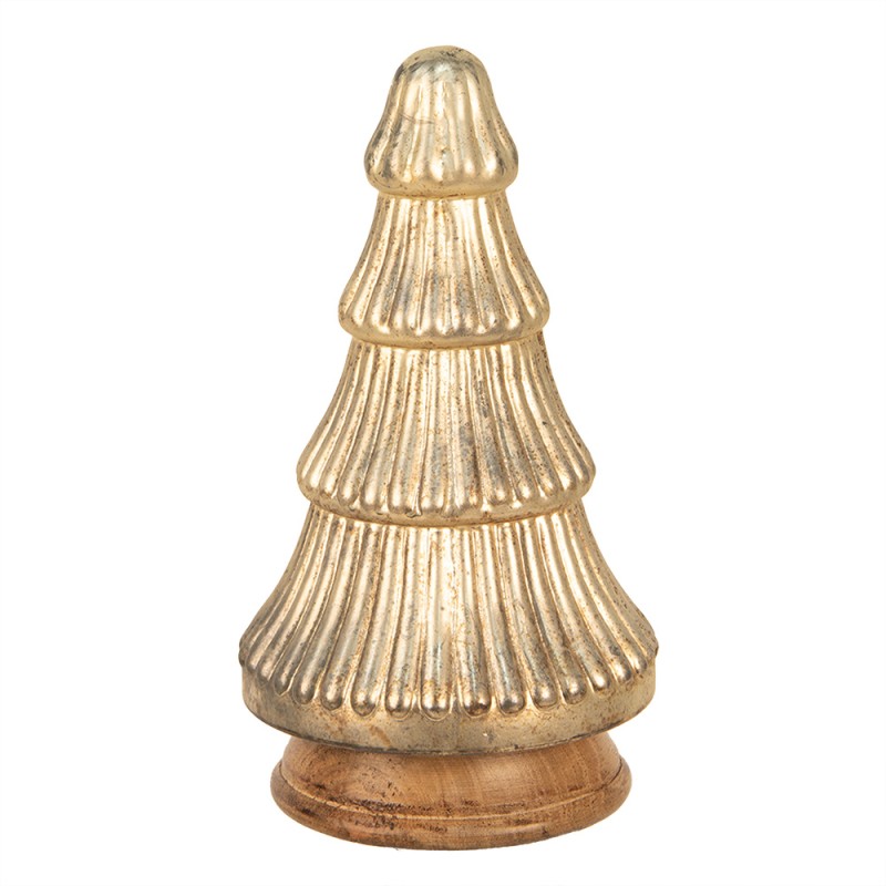 Décoration sapin de noël en verre teinte or et bois ø13x25