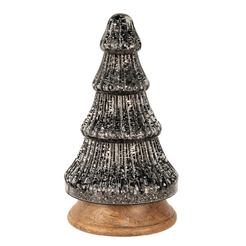 Décoration sapin de noël en verre teinte noir, blanc et bois ø13x24