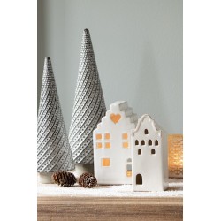 Décoration sapin de noël en céramique teinte beige et blanc 22cm Taille S