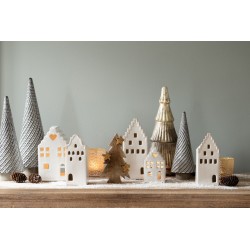 Décoration sapin de noël en céramique teinte beige et blanc 22cm Taille S