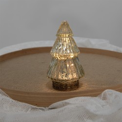 Décoration sapin de noël luminineux en verre et métal teinte argent ø8x14