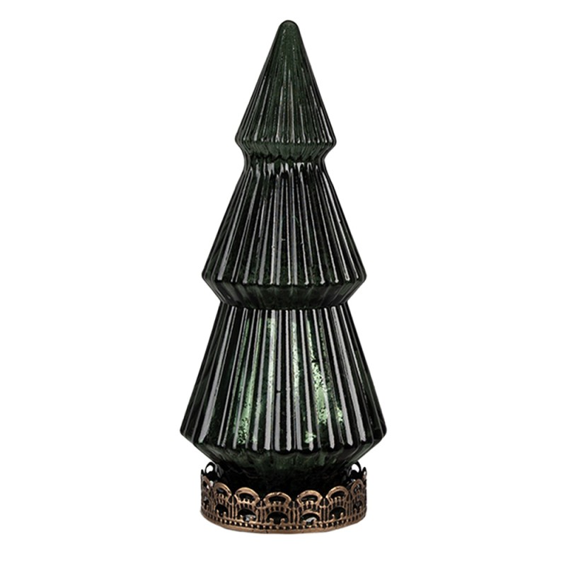 Décoration sapin de noël luminineux en verre et métal teinte vert et doré ø7x16