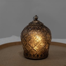 Lanterne lumineuse en verre et métal teinte marron marbré ø13x18