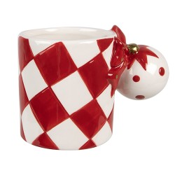 Mug boule de noël rouge et blanc 350ml en céramique