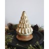 Décoration sapin de noël en verre teinte or pâle marbré et bois ø13x19 Taille S