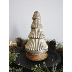 Décoration sapin de noël en verre teinte or et bois ø13x25