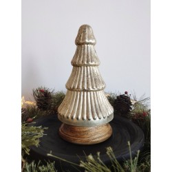 Décoration sapin de noël en verre teinte or et bois ø13x25