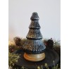 Décoration sapin de noël en verre teinte noir, blanc et bois ø13x24