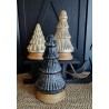 Décoration sapin de noël en verre teinte noir, blanc et bois ø13x24