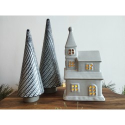 Décoration sapin de noël en céramique teinte beige et blanc 22cm Taille S