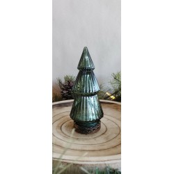 Décoration sapin de noël luminineux en verre et métal teinte vert et doré ø7x16