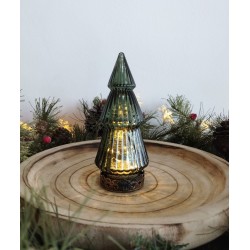 Décoration sapin de noël luminineux en verre et métal teinte vert et doré ø7x16