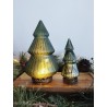 Décoration sapin de noël luminineux en verre et métal teinte vert ø13x23