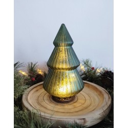 Décoration sapin de noël luminineux en verre et métal teinte vert ø13x23