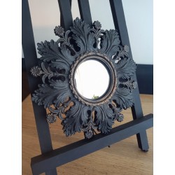 Miroir convexe fleur baroque noir et or